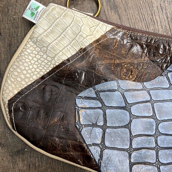 LILIPAD Creations Handmade Embossed Patchwork Leather Crossbody Bag Purse - Picture 3 of 10